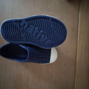 Native Blue and White Slip-On Sneakers with Rubber Toe Cap